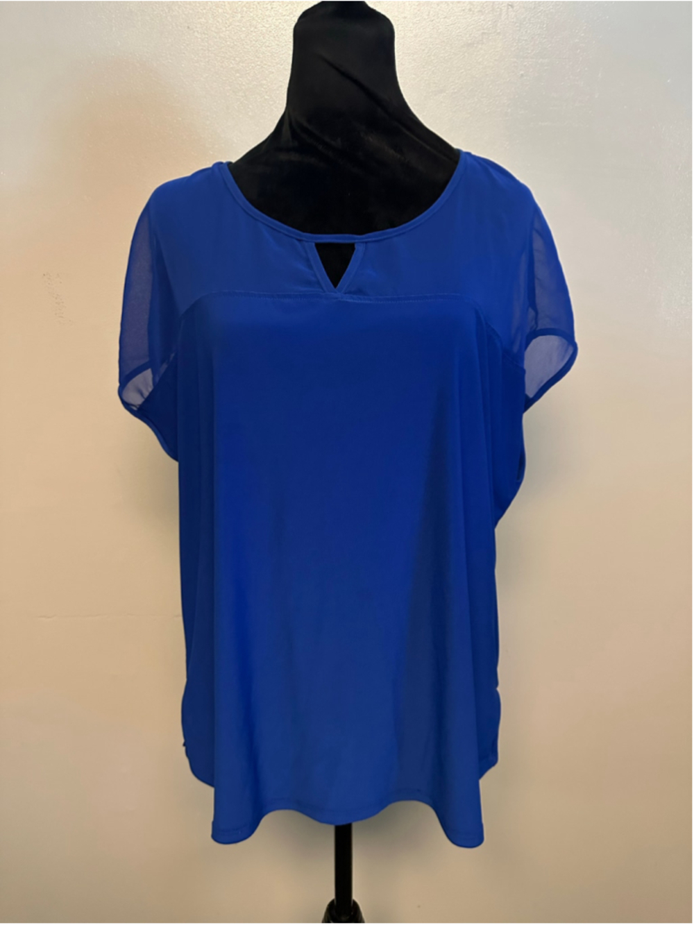 A.U.W Royal Blue Blouse Size XL Sheer V-Neck